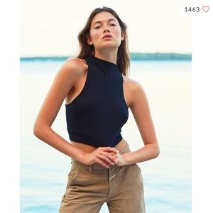 Free People White Ribbed Kimi Crop